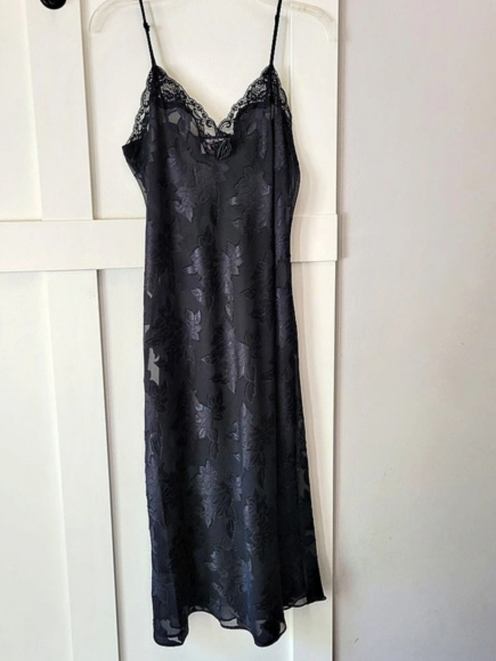 Honors Intimates Floral Jacquard Lingerie Slip Nightgown Black Size Medium